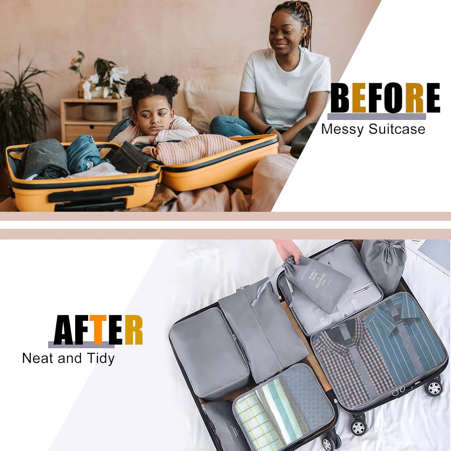 7 Piece Travel Packing Organizers - Grey