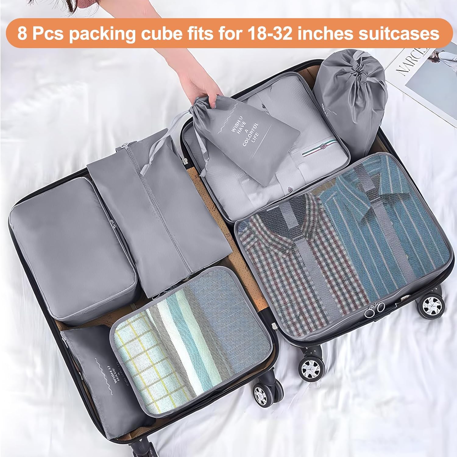 7 Piece Travel Packing Organizers - Grey