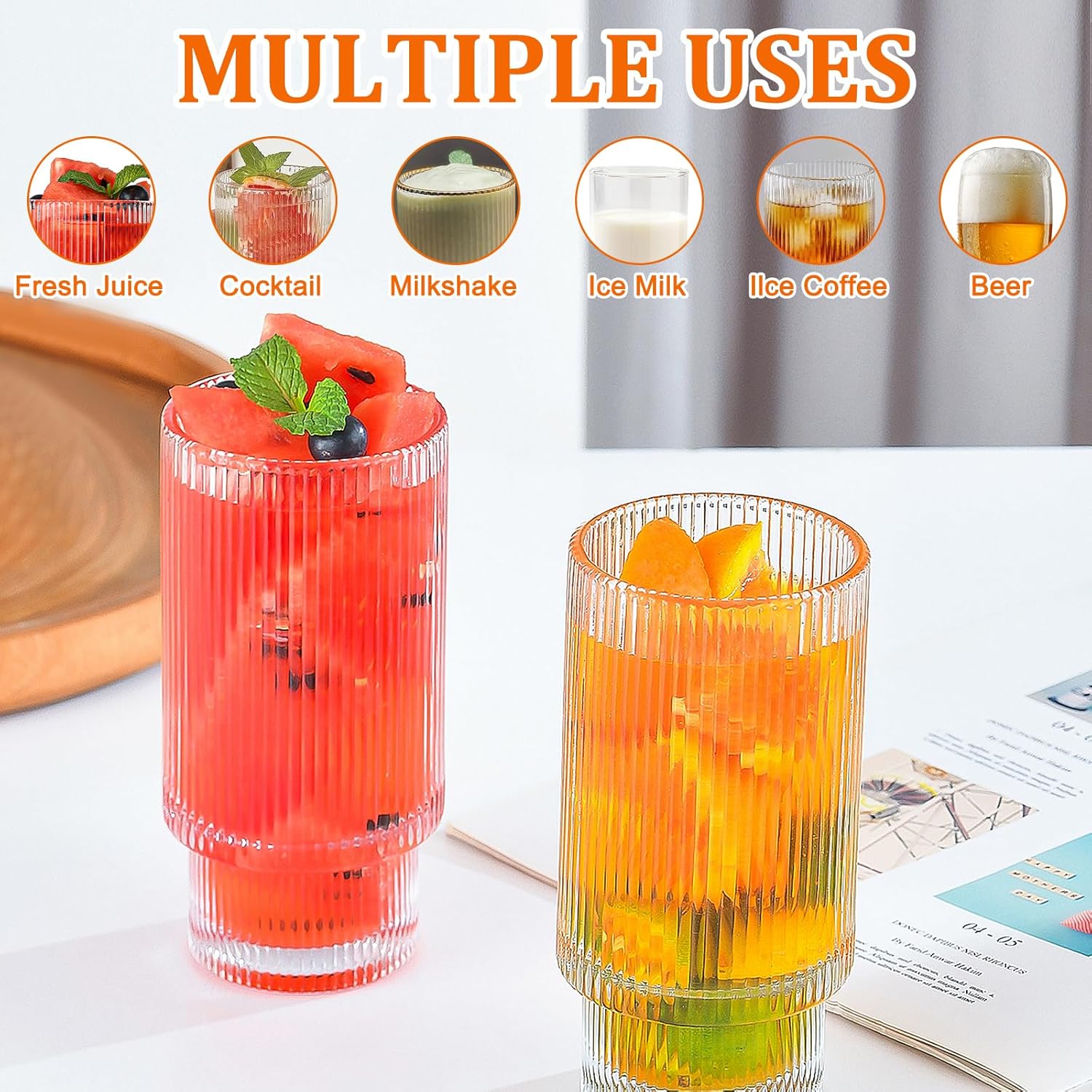 Glass Sipper with Wooden Lid and Straw - 400ml