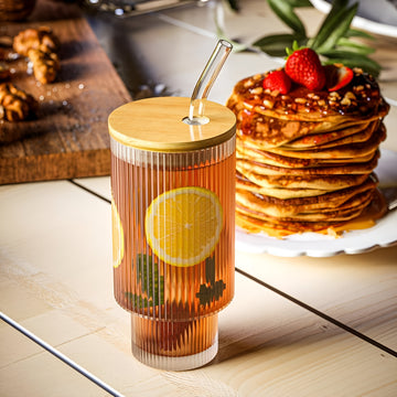 Glass Sipper with Wooden Lid and Straw - 400ml