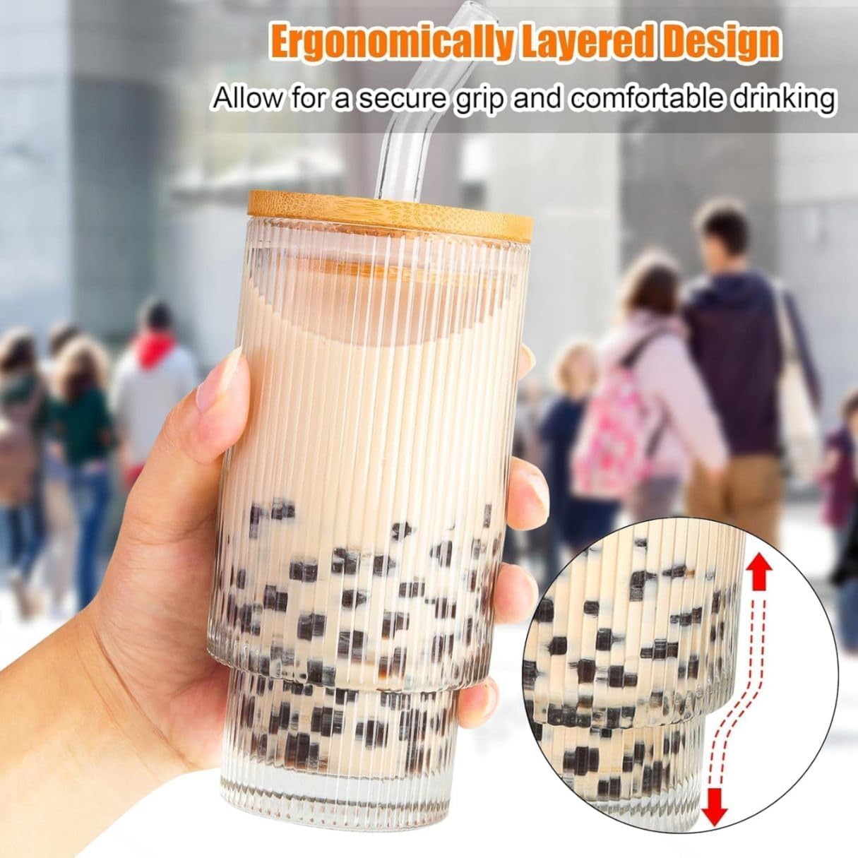 Glass Sipper with Wooden Lid and Straw - 400ml