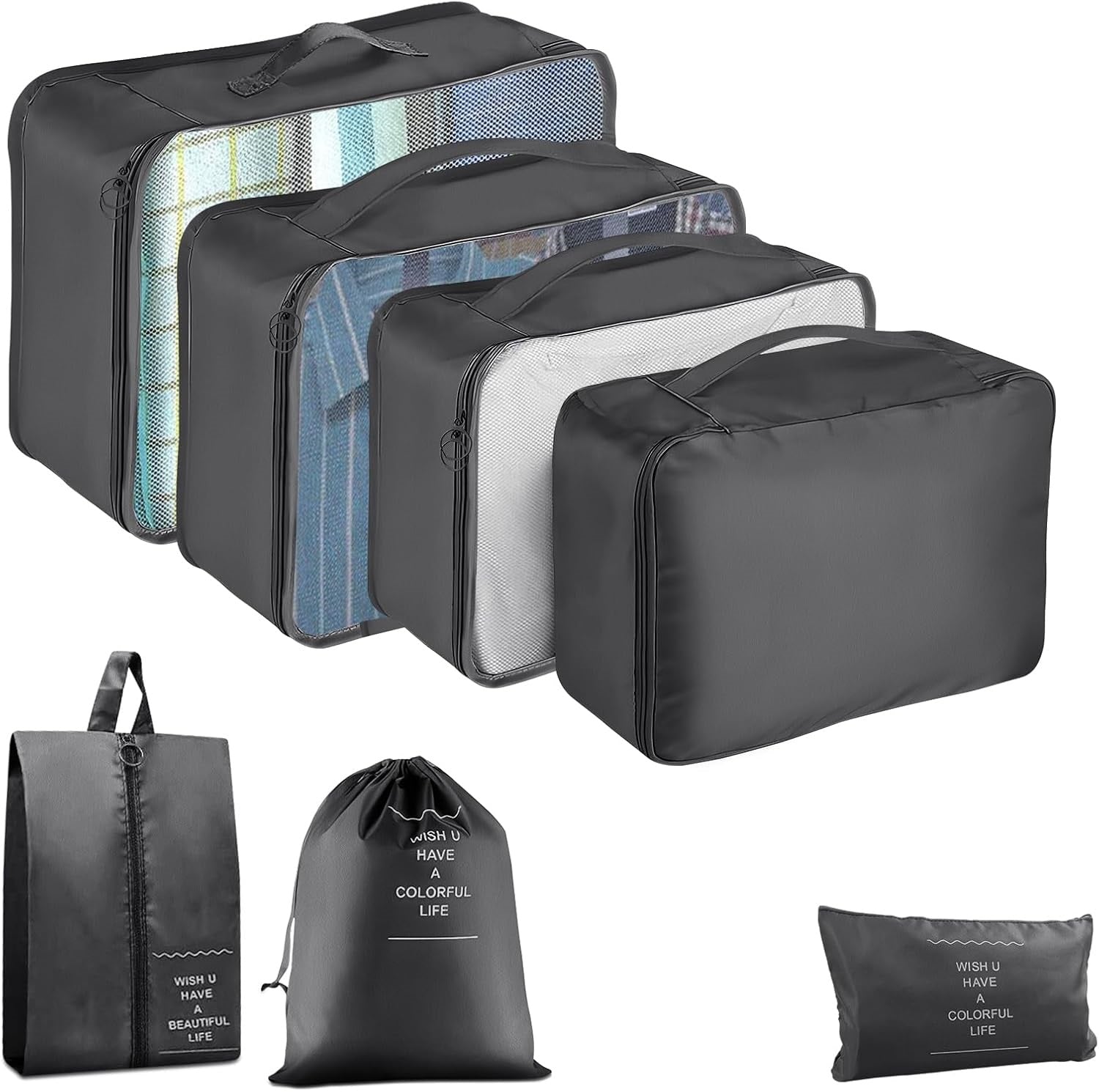 7 Piece Travel Packing Organizers - Black