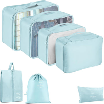 7 Piece Travel Packing Organizers - Light Blue