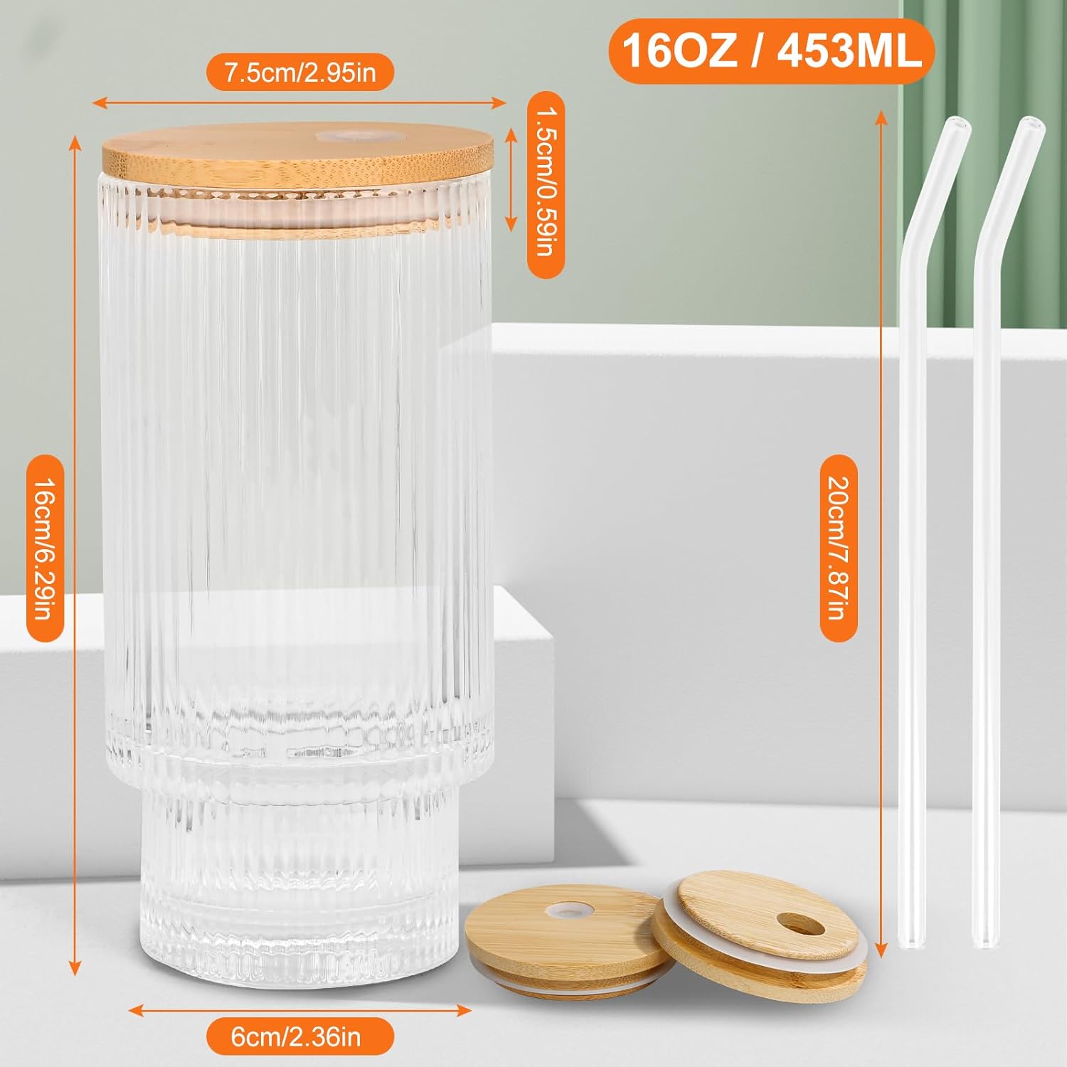 Glass Sipper with Wooden Lid and Straw - 400ml