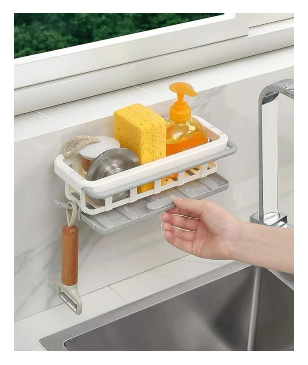 Wall Mount Kitchen Sink Organizer with Towel Rack