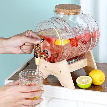 3L Glass Water Dispenser with Tap & Stand | Leak-Proof Beverage Jar for Juice & Drinks