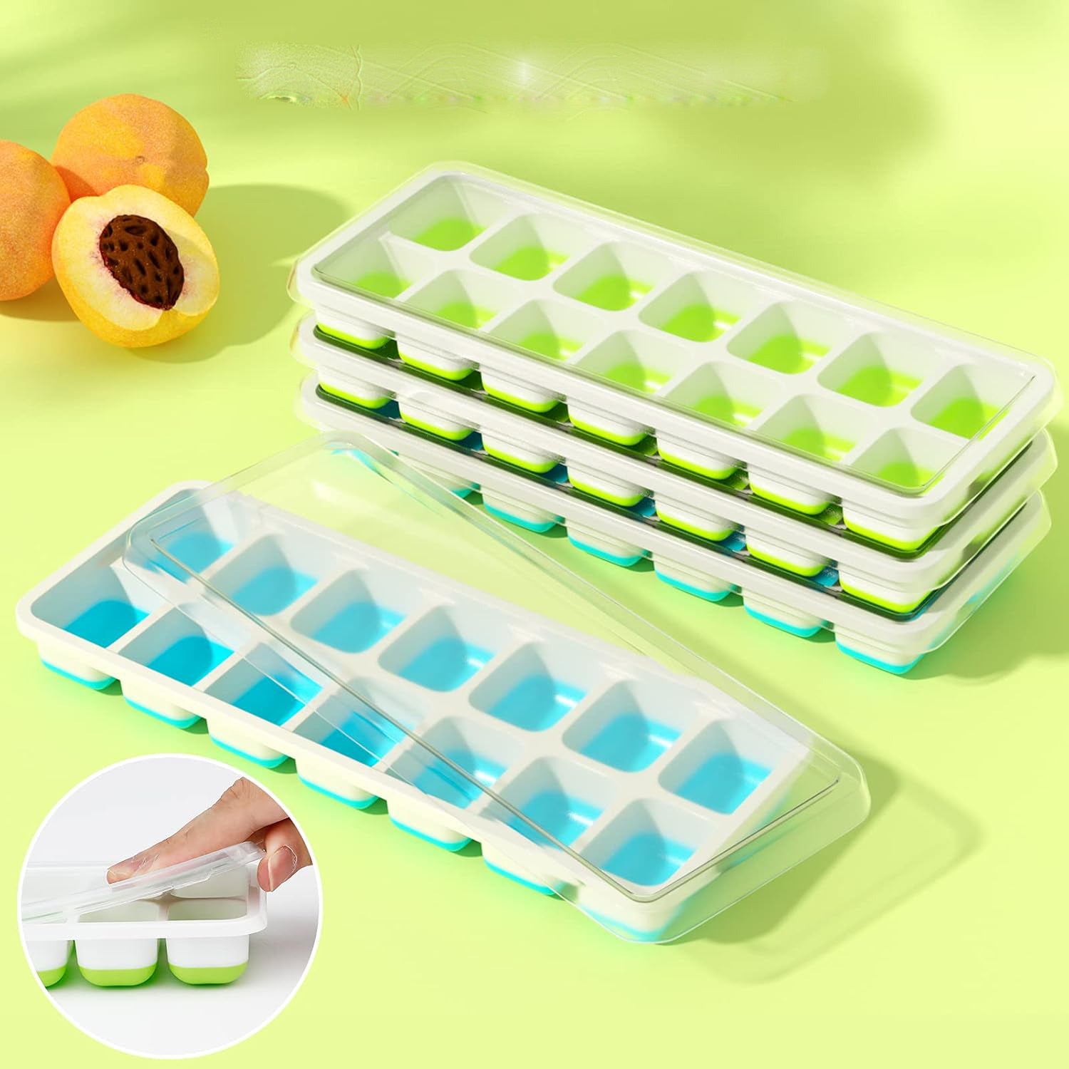 Ice Cube Trays with Spill-Resistant Removable Lid - Multicolor