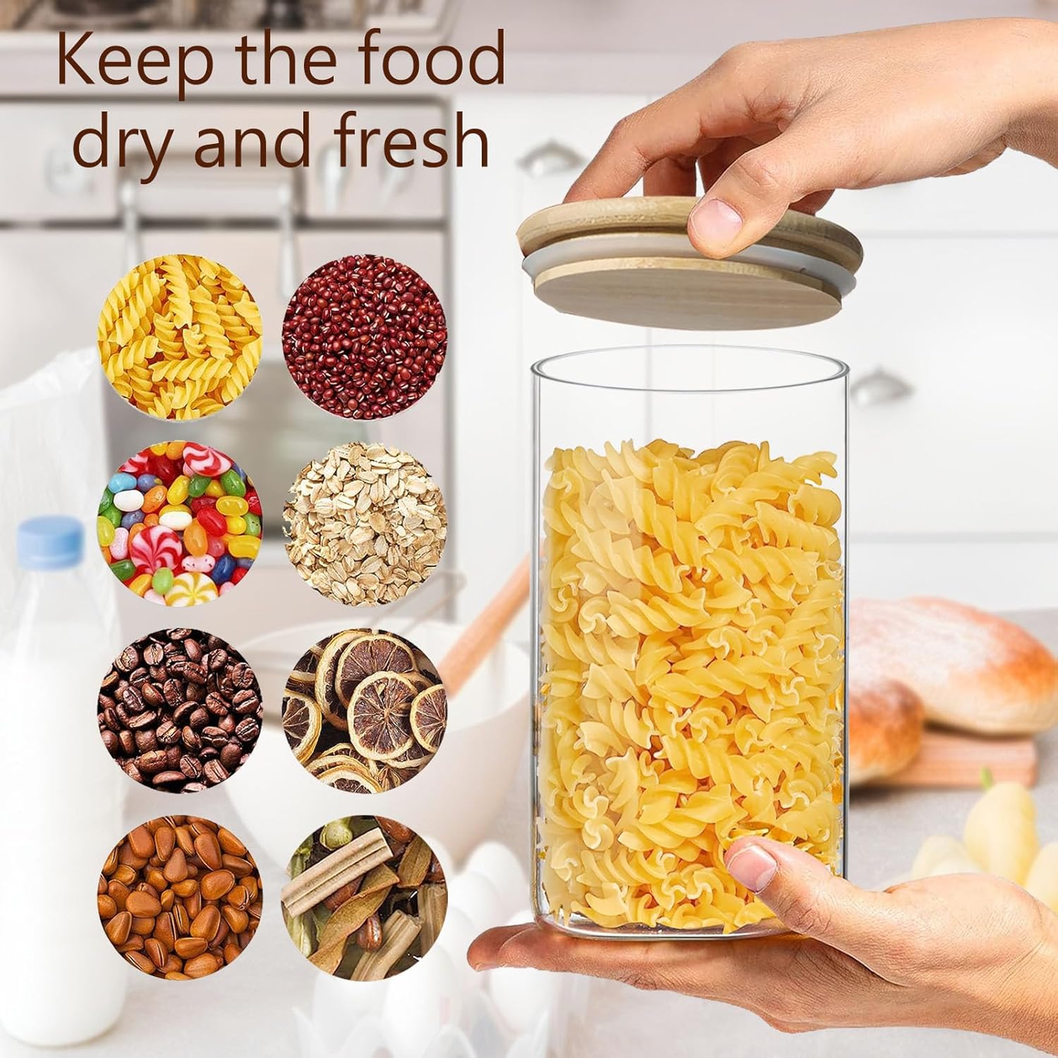 Glass Jars with Bamboo Wooden Airtight Lids - 1200ml