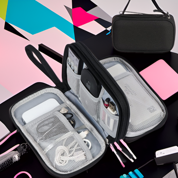 2 Layer Electronics Accessories Organizer Pouch - Black