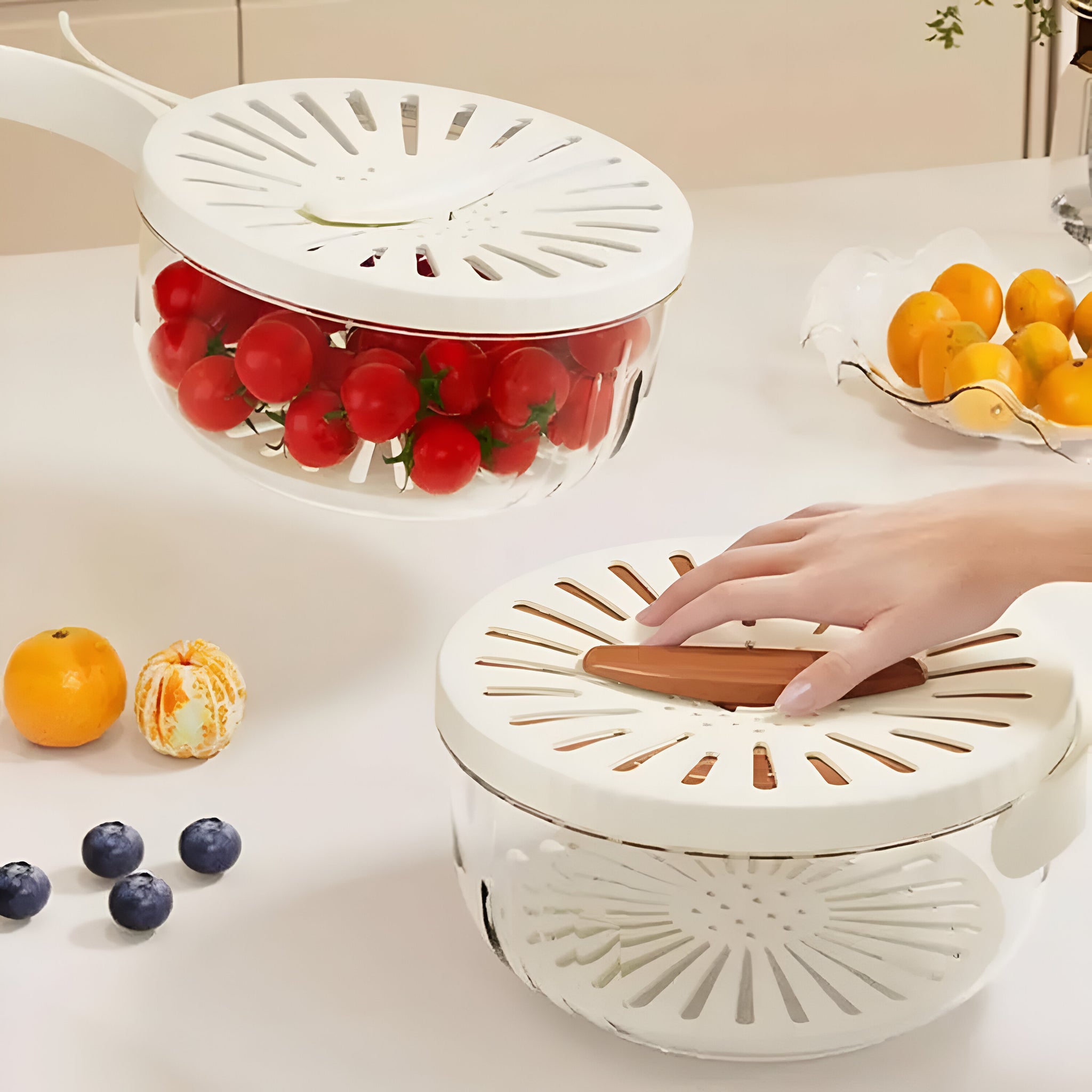 Multifunctional Fruit and Vegetable Washing Bowl with Lid & Handle