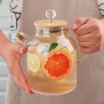 Glass Water Jug with Fancy Wooden Lid 1.8L