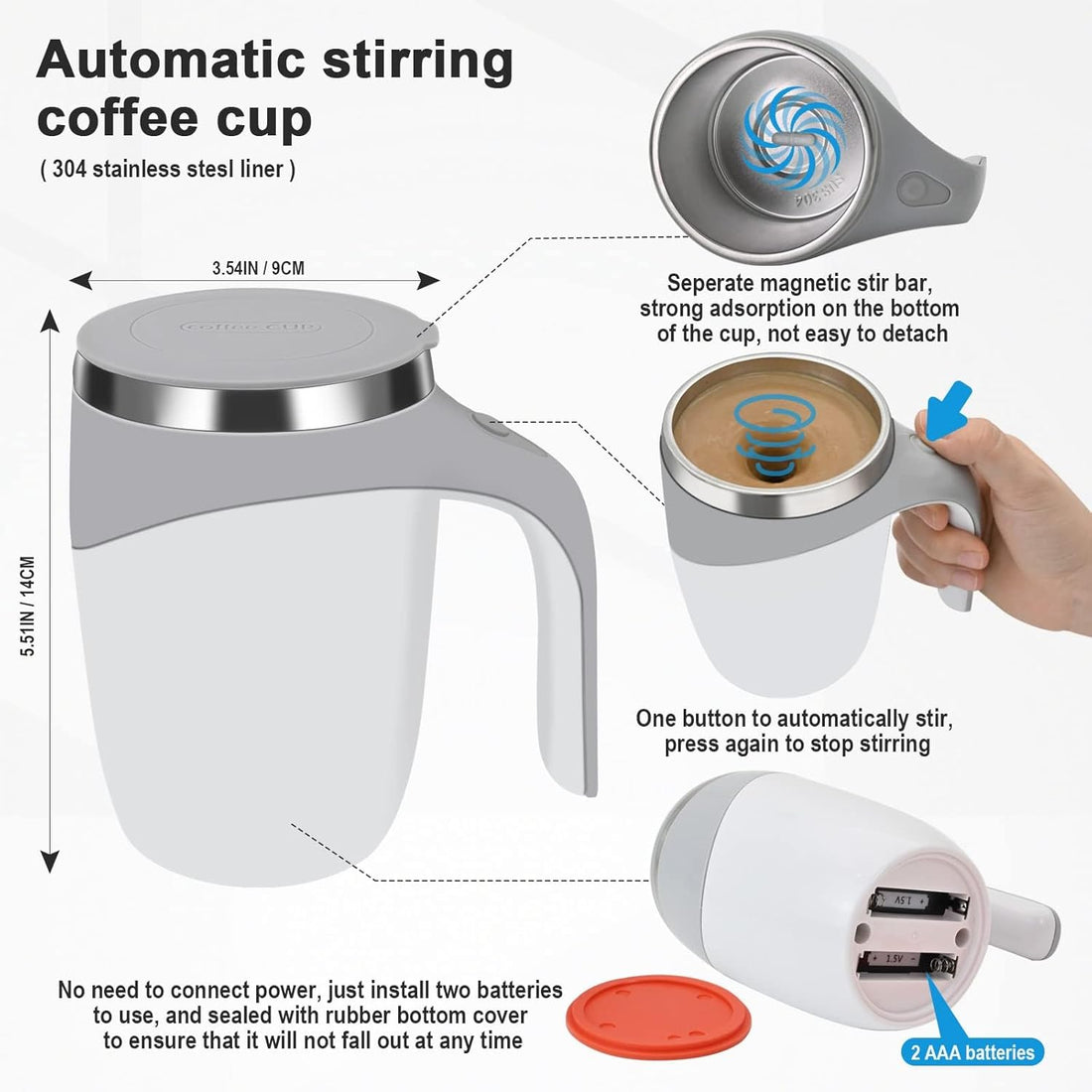 Self Stirring Coffee Mug 380ml - Multicolor