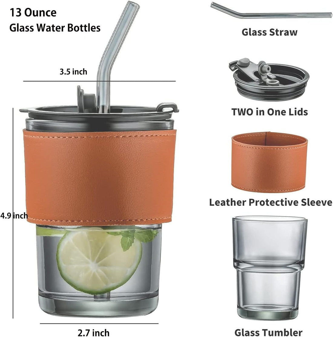 Glass Coffee Mugs with Straw and Lid - 400ml