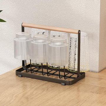 6 Piece Glass Holder & Cup Stand Metal