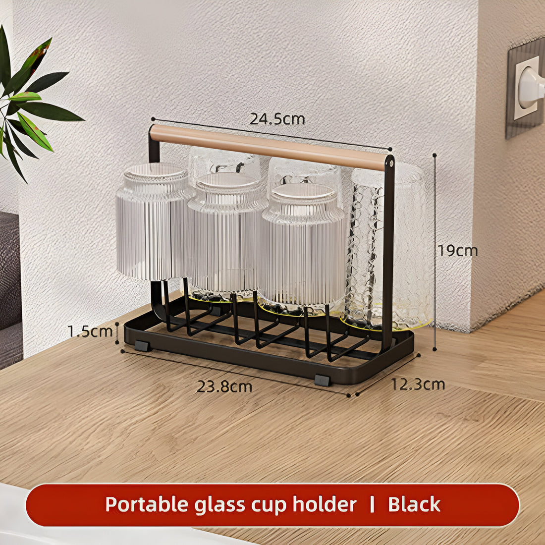 6 Piece Glass Holder & Cup Stand Metal