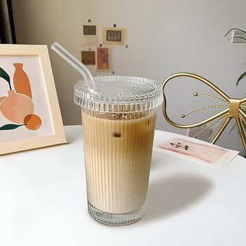 Glass Sipper with Lid and Straw - 380ml