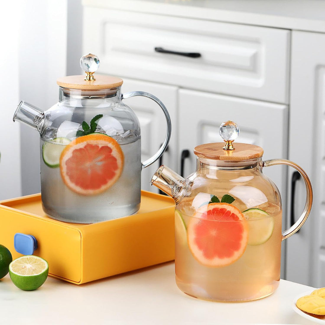 Glass Water Jug with Fancy Wooden Lid 1.8L
