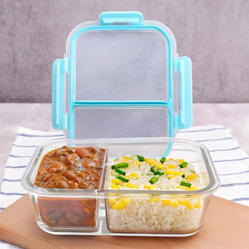 2 Compartment Glass Lunch Box with Airtight Lid