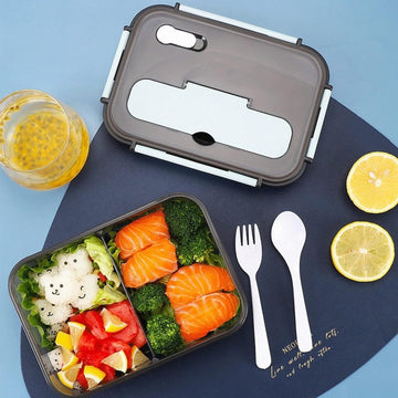 2 Compartment Lunch Box with Spoon & Fork - 1500ml (Multicolor)