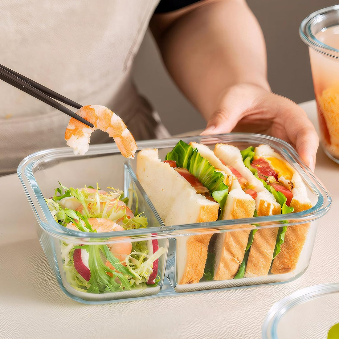 2 Compartment Glass Lunch Box with Airtight Lid