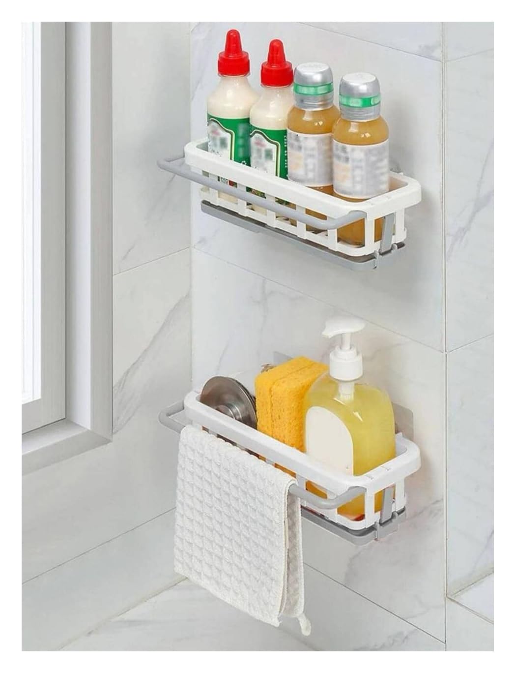 Wall Mount Kitchen Sink Organizer with Towel Rack