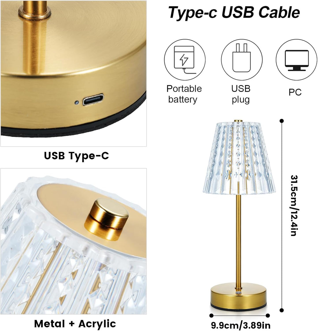 Cordless Touch Crystal LED Table Lamp
