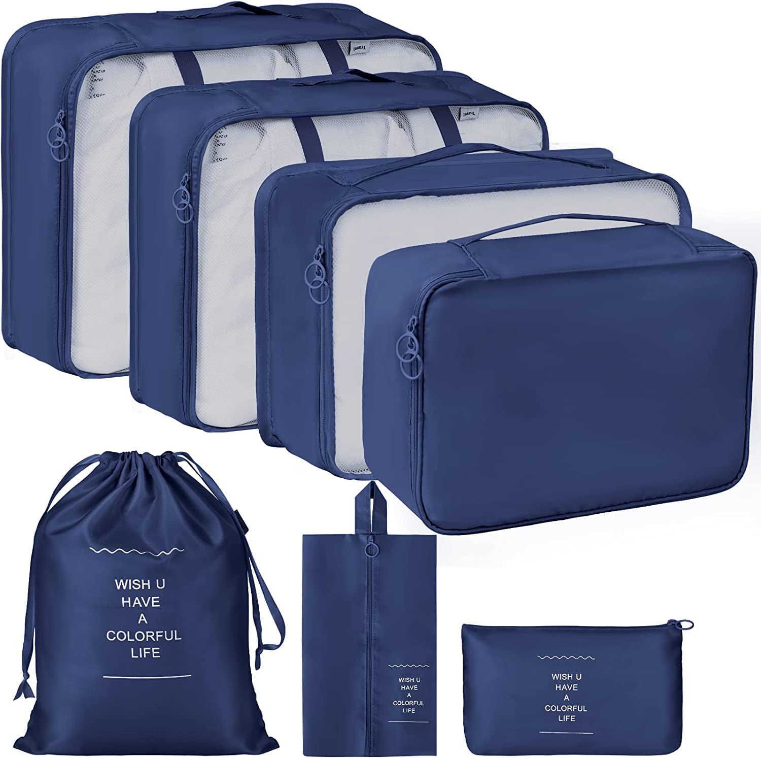 7 Piece Travel Packing Organizers - Blue