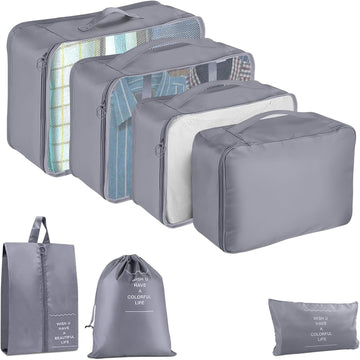 7 Piece Travel Packing Organizers - Grey