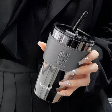 Glass Coffee Mugs with Straw and Lid - 500ml
